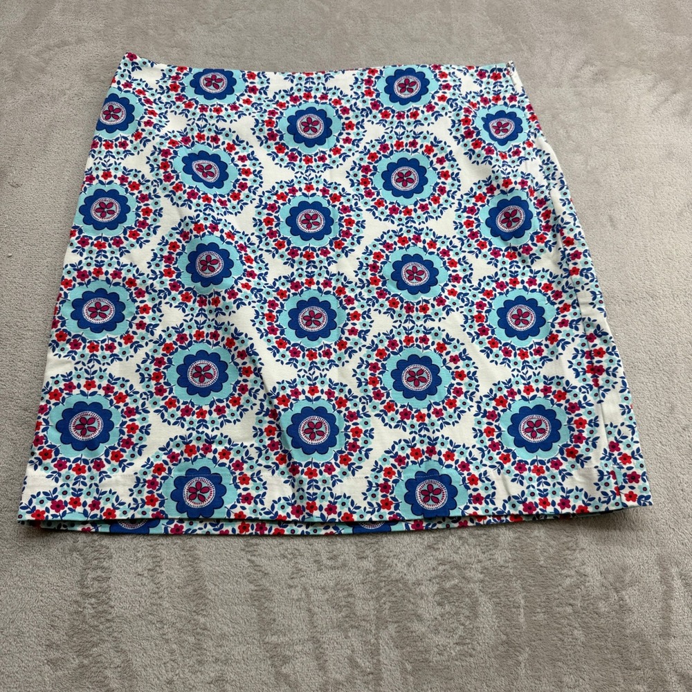 Talbots Skirt Womens 14 Blue‎ Red Floral Medallion A-Line Lined Stretch Cotton